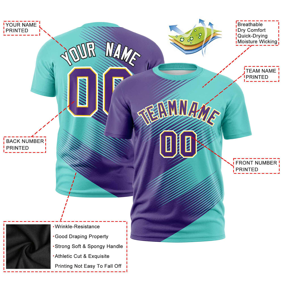 Custom Purple Bright Green 3D Pattern Design Gradient Slope Shapes Performance T-Shirt