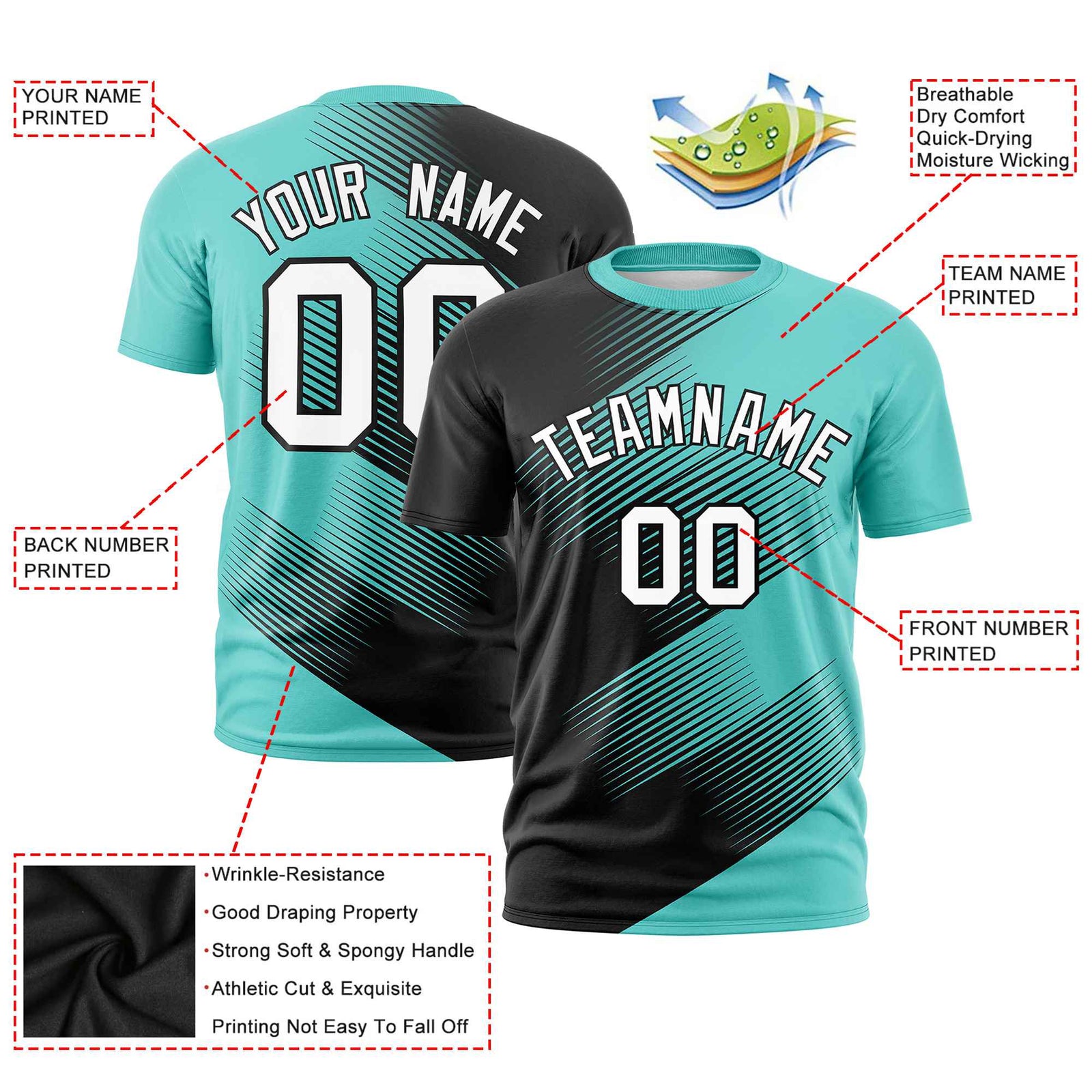 Custom Black Bright Green 3D Pattern Design Gradient Slope Shapes Performance T-Shirt