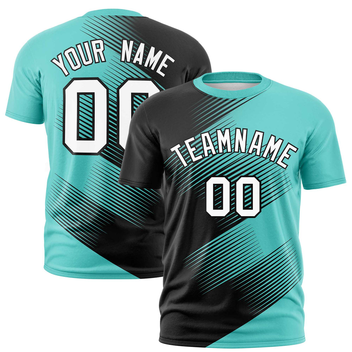 Custom Black Bright Green 3D Pattern Design Gradient Slope Shapes Performance T-Shirt