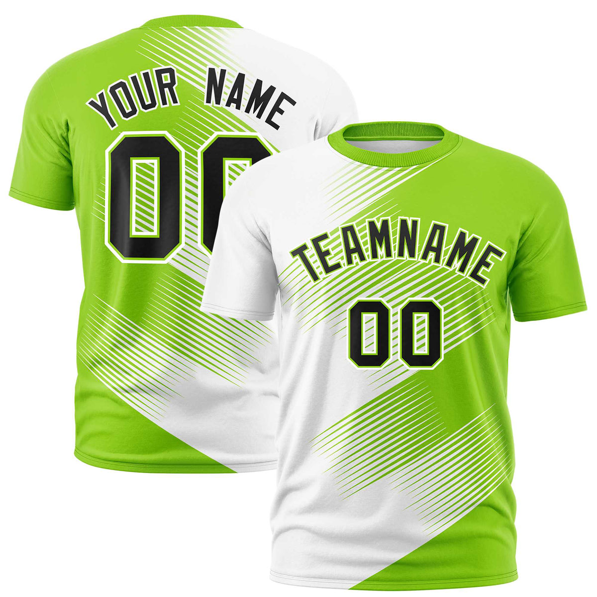 Custom White Neon Green 3D Pattern Design Gradient Slope Shapes Performance T-Shirt