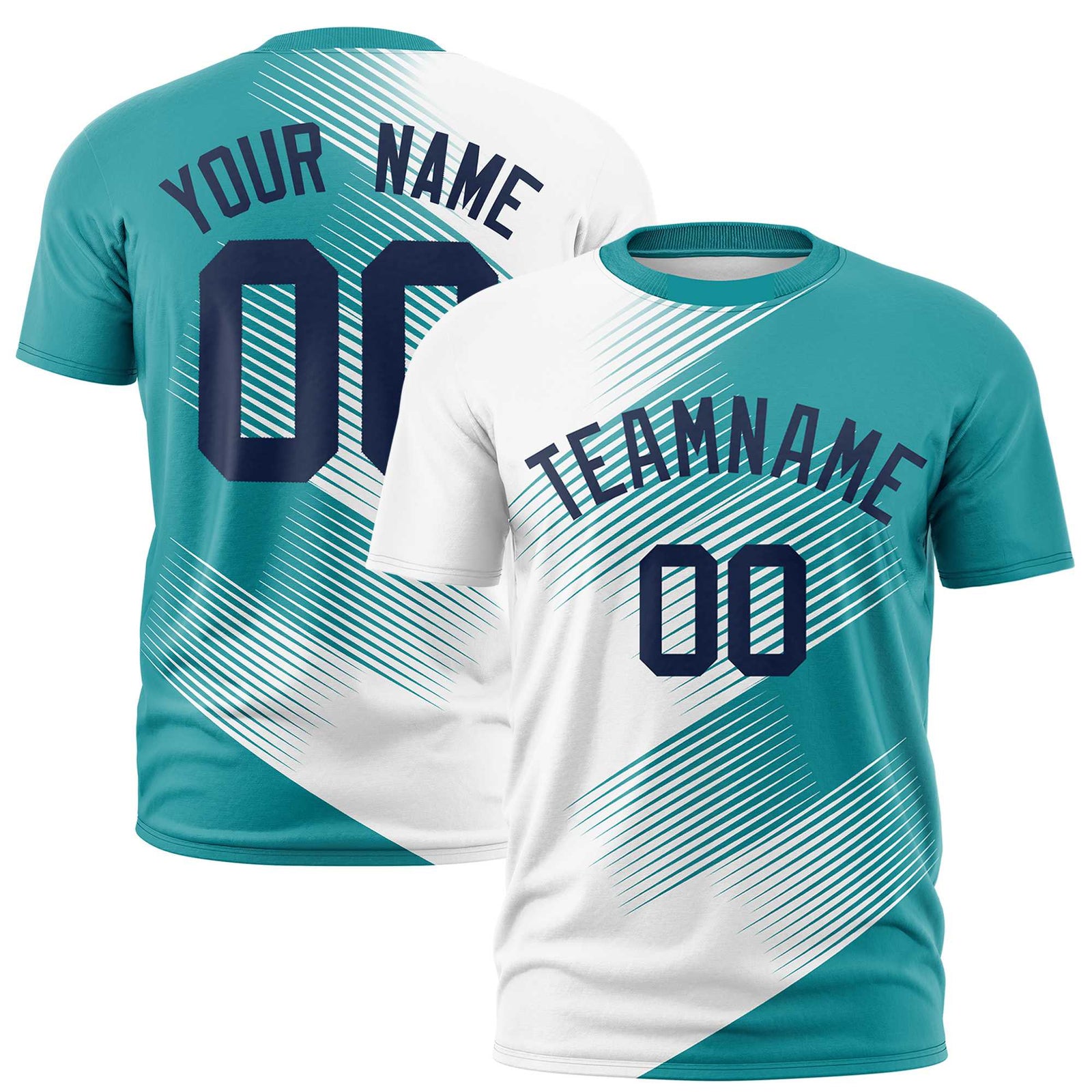 Custom White Aqua 3D Pattern Design Gradient Slope Shapes Performance T-Shirt