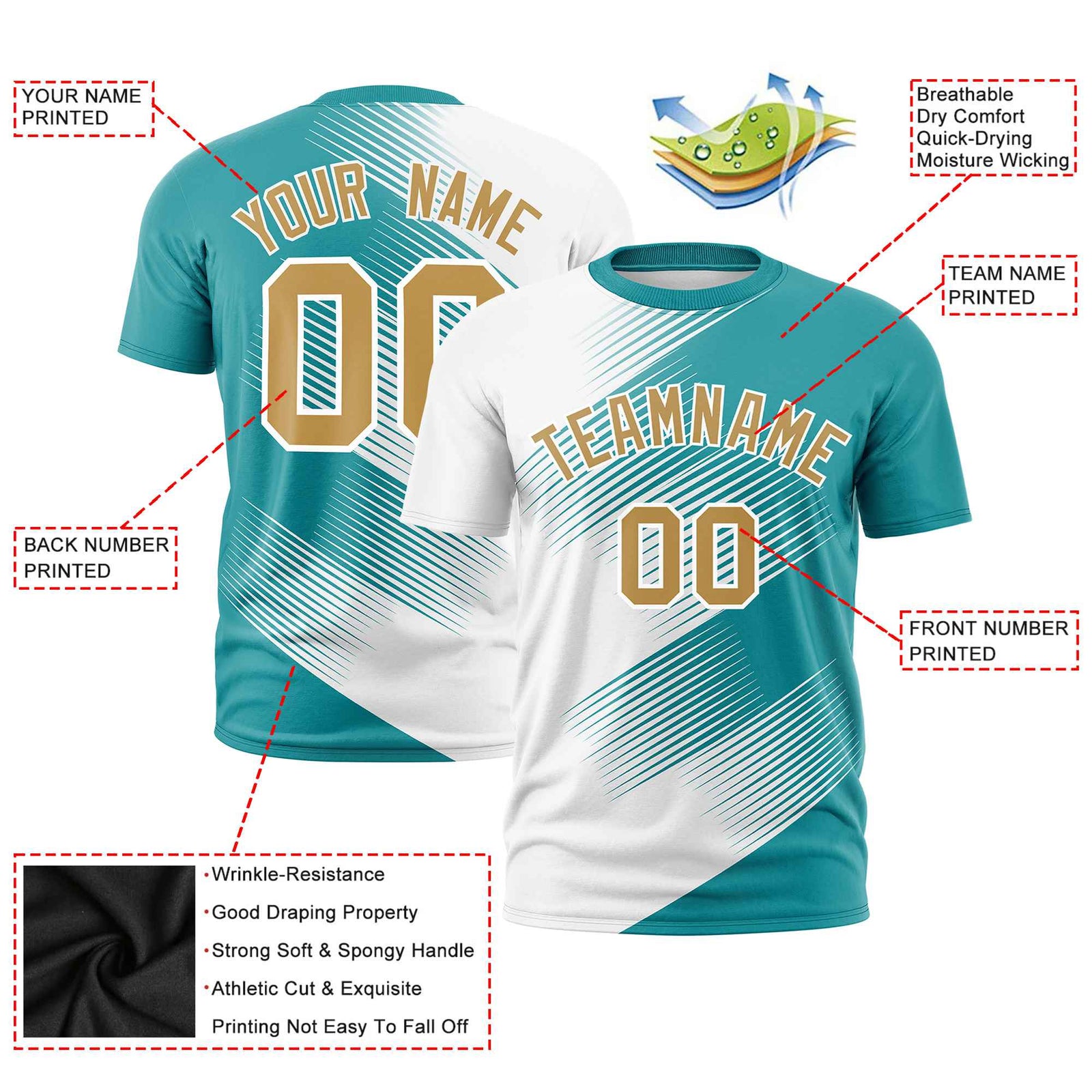 Custom White Aqua 3D Pattern Design Gradient Slope Shapes Performance T-Shirt