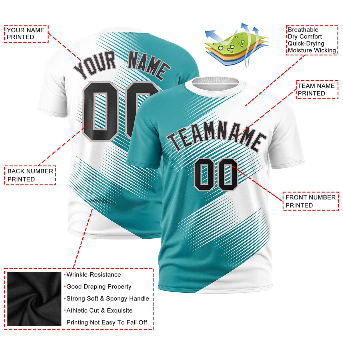 Custom White Aqua 3D Pattern Design Gradient Slope Shapes Performance T-Shirt