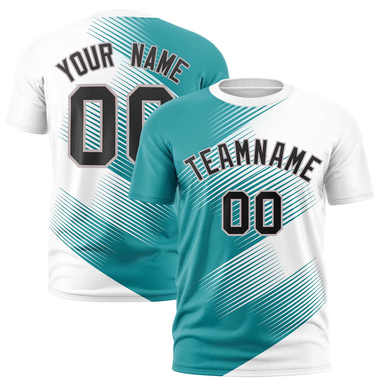 Custom White Aqua 3D Pattern Design Gradient Slope Shapes Performance T-Shirt