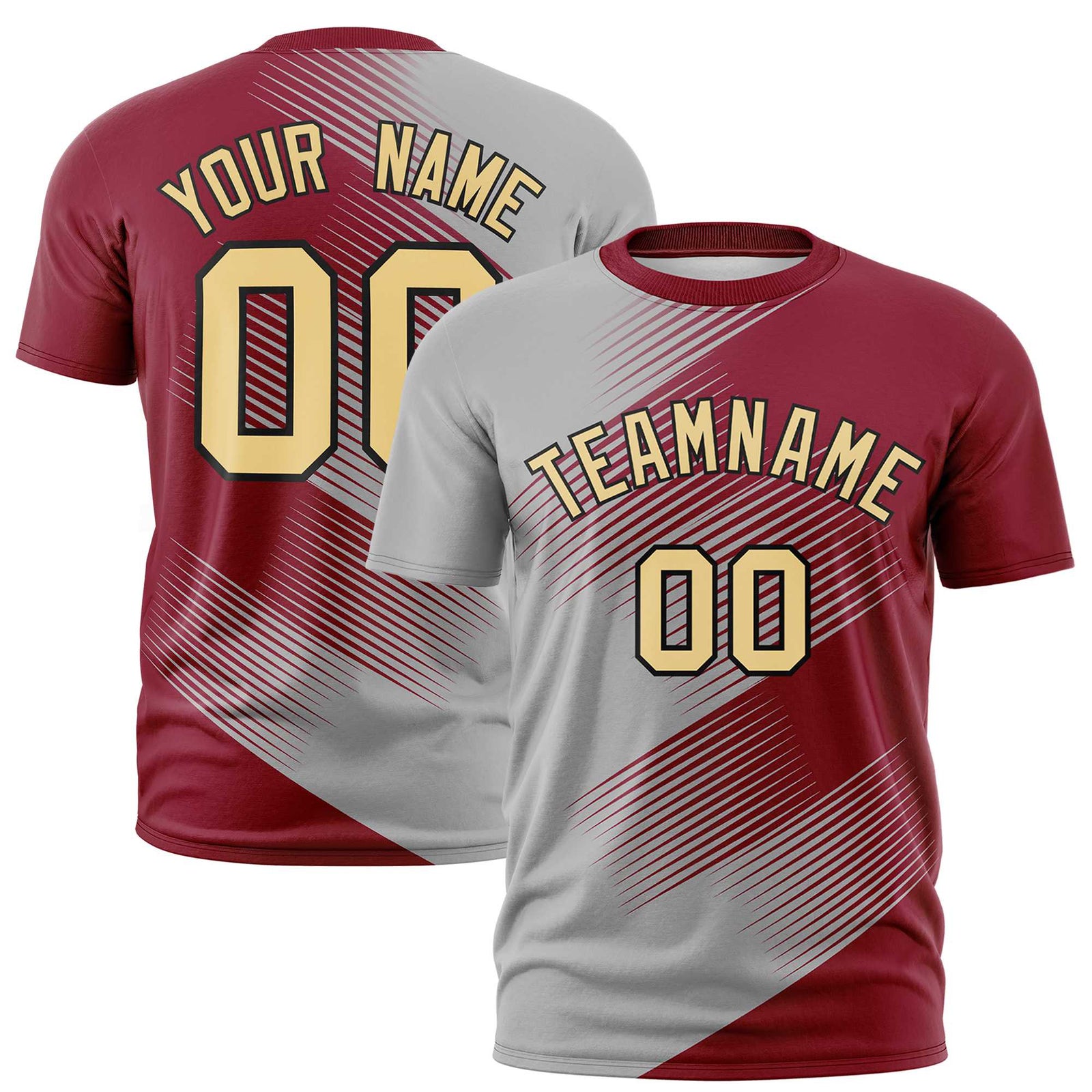 Custom Gray Crimson 3D Pattern Design Gradient Slope Shapes Performance T-Shirt