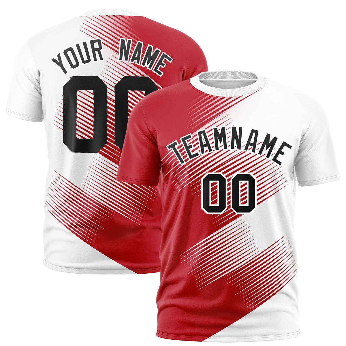 Custom White Red 3D Pattern Design Gradient Slope Shapes Performance T-Shirt