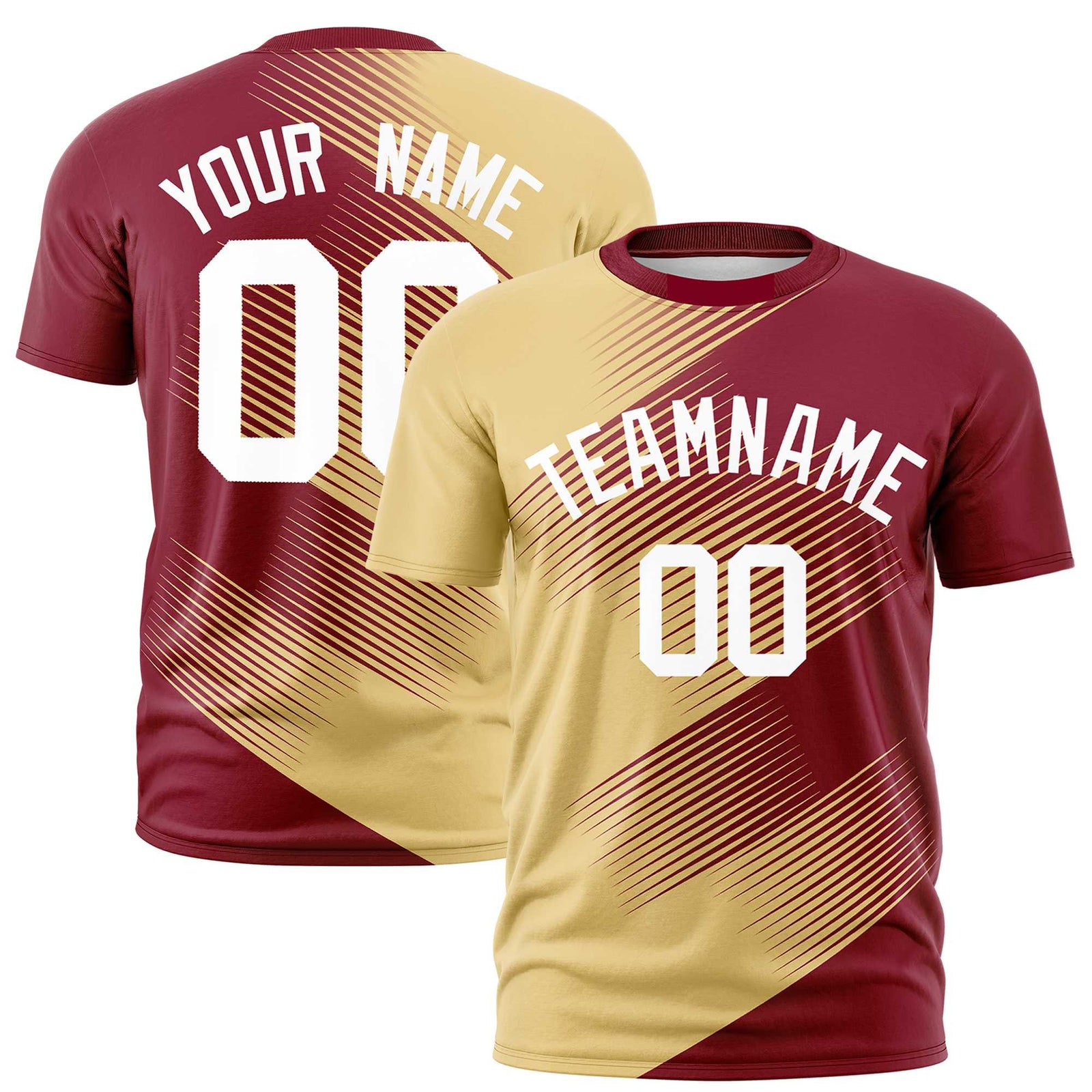 Custom Khaki Crimson 3D Pattern Design Gradient Slope Shapes Performance T-Shirt