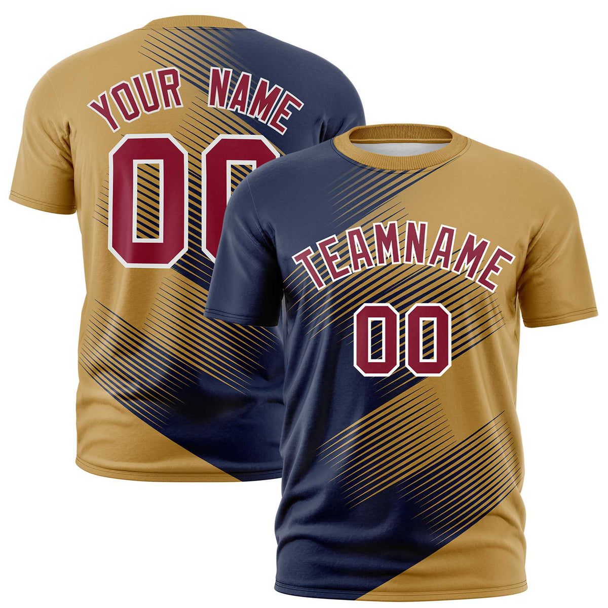 Custom Navy Old Gold 3D Pattern Design Gradient Slope Shapes Performance T-Shirt