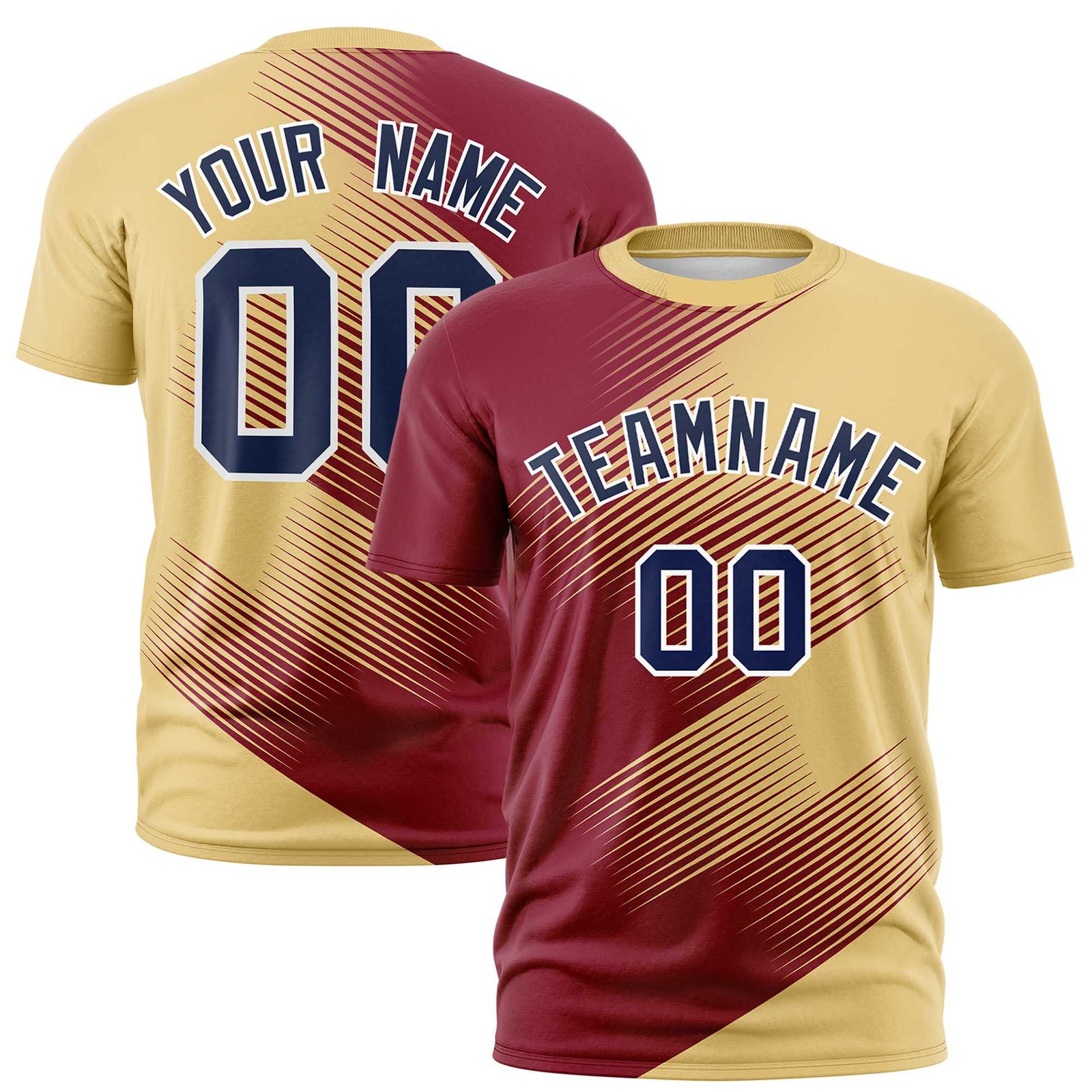 Custom Khaki Crimson 3D Pattern Design Gradient Slope Shapes Performance T-Shirt