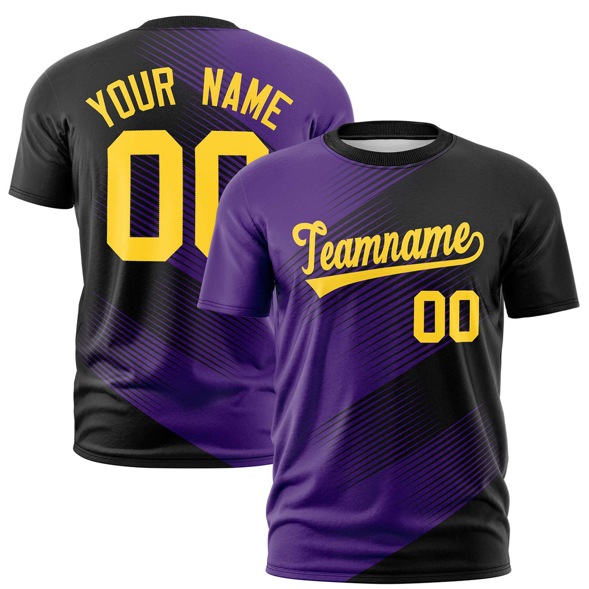 Custom Black Purple 3D Pattern Design Gradient Slope Shapes Performance T-Shirt