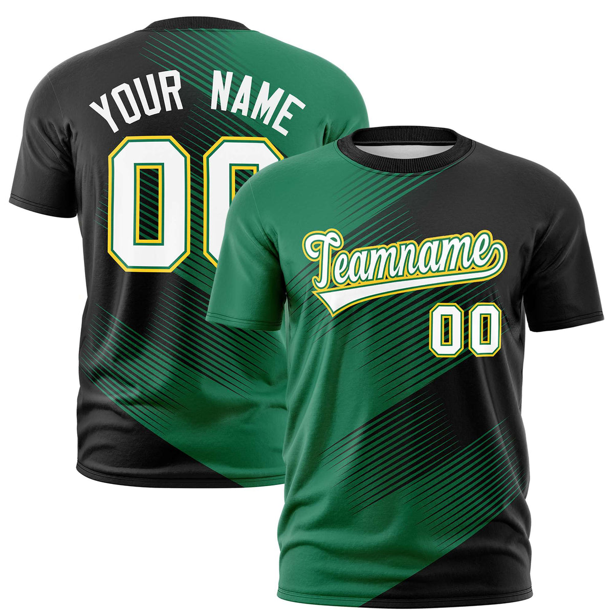 Custom Black Kelly Green 3D Pattern Design Gradient Slope Shapes Performance T-Shirt