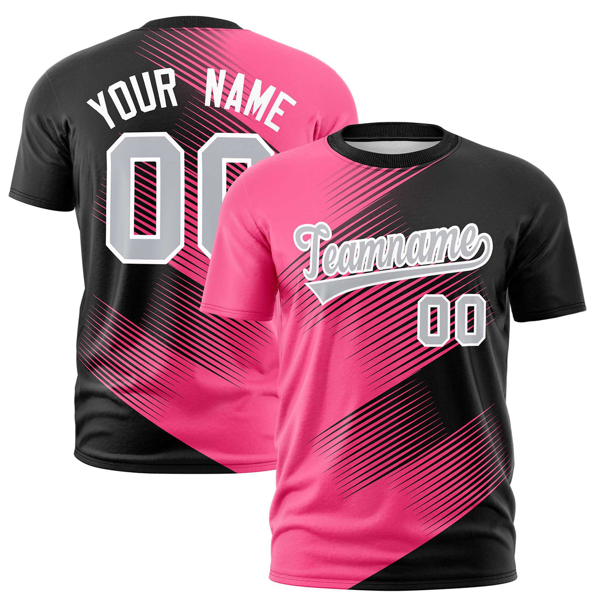 Custom Black Pink 3D Pattern Design Gradient Slope Shapes Performance T-Shirt
