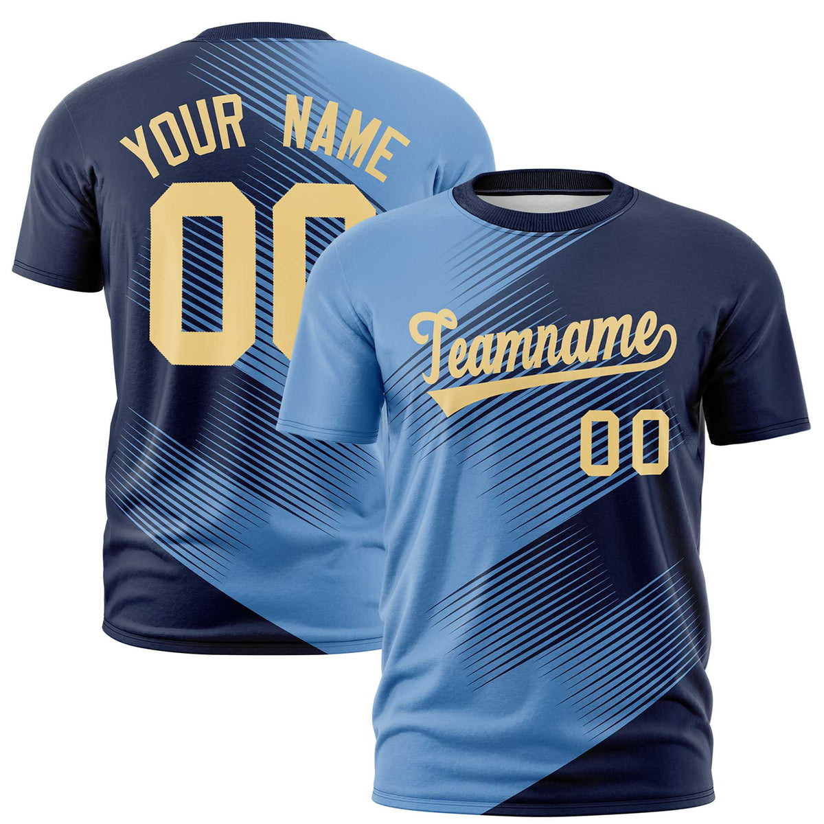 Custom Navy Powder Blue 3D Pattern Design Gradient Slope Shapes Performance T-Shirt