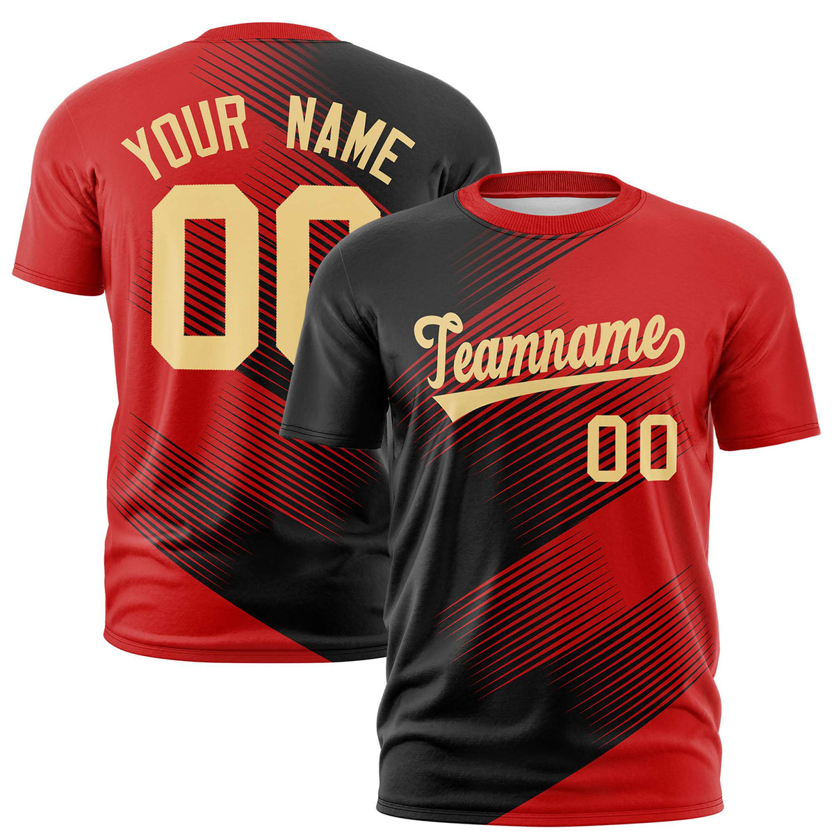 Custom Navy Red 3D Pattern Design Gradient Slope Shapes Performance T-Shirt