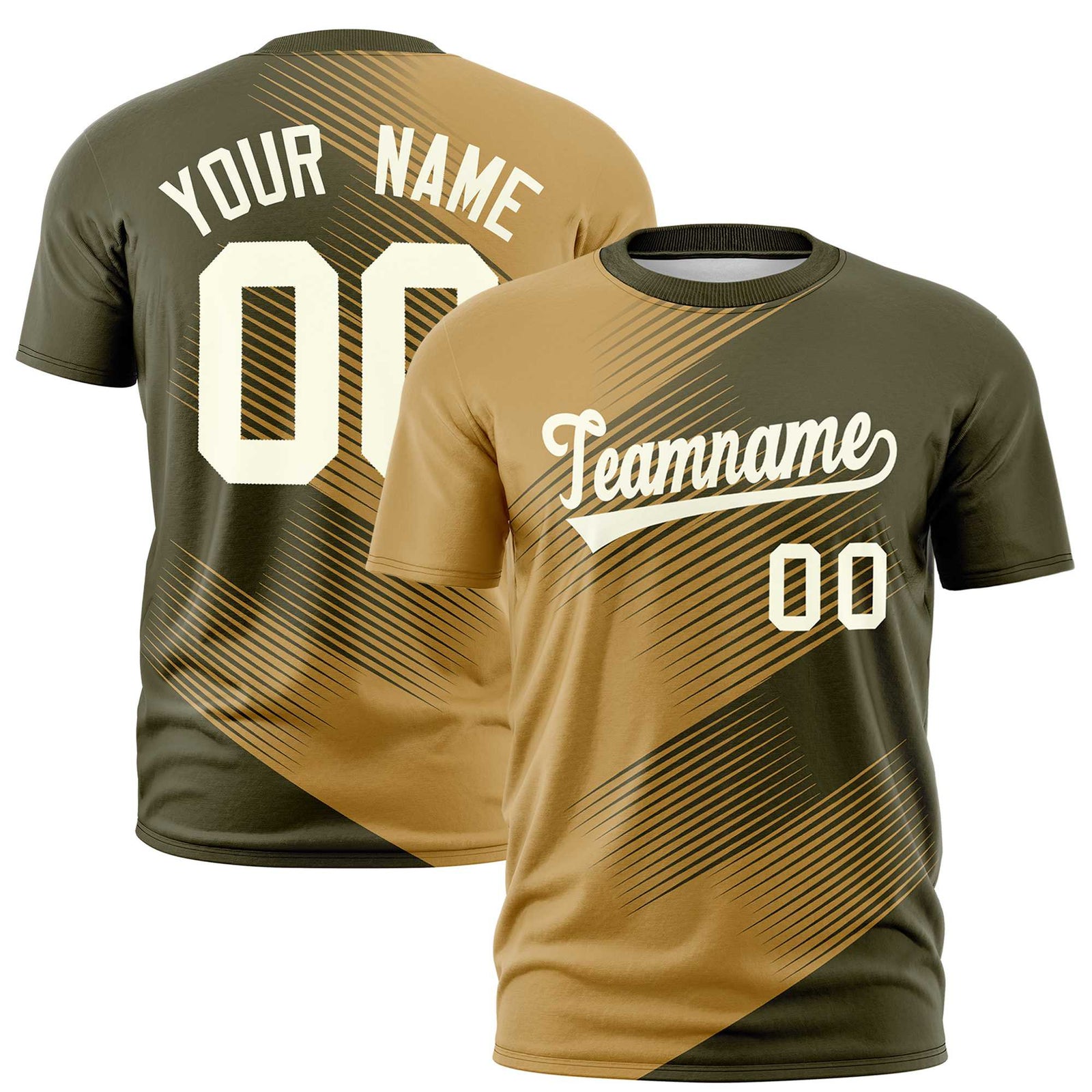 Custom Old Gold Olive 3D Pattern Design Gradient Slope Shapes Performance T-Shirt