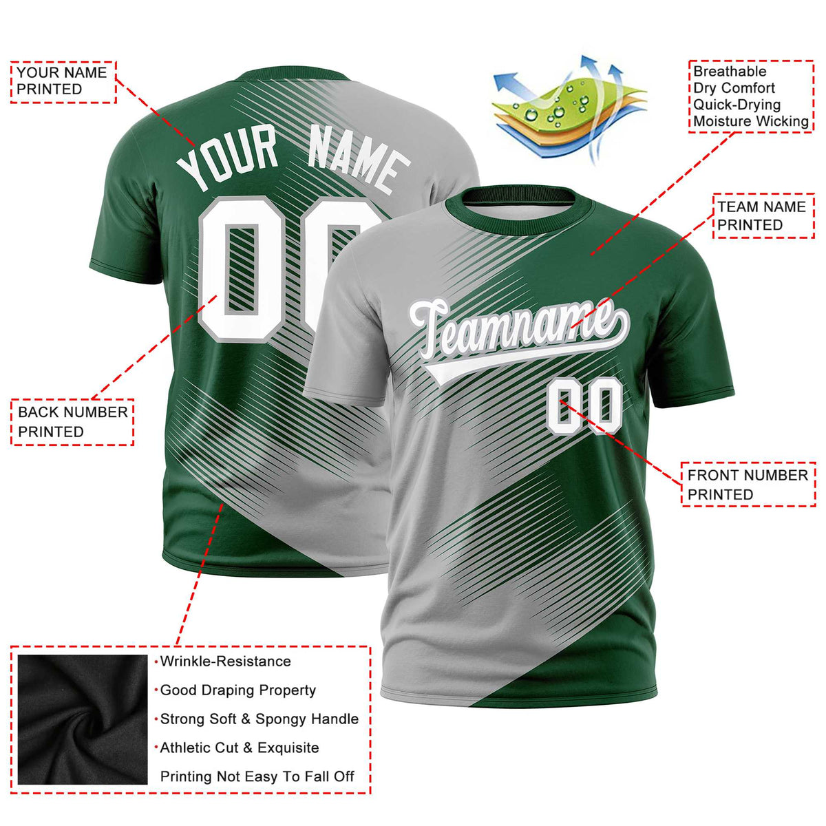 Custom Green Gray 3D Pattern Design Gradient Slope Shapes Performance T-Shirt