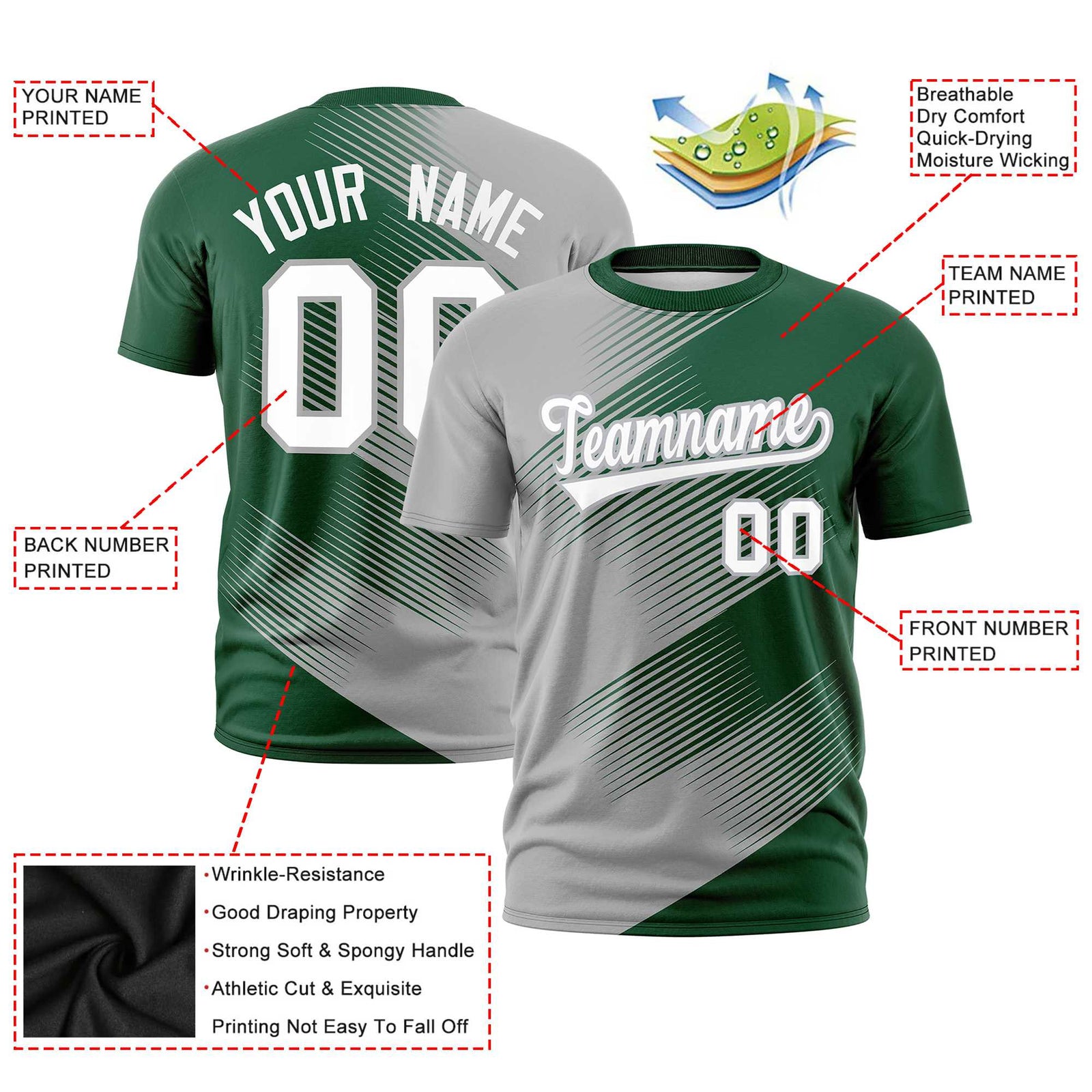 Custom Green Gray 3D Pattern Design Gradient Slope Shapes Performance T-Shirt