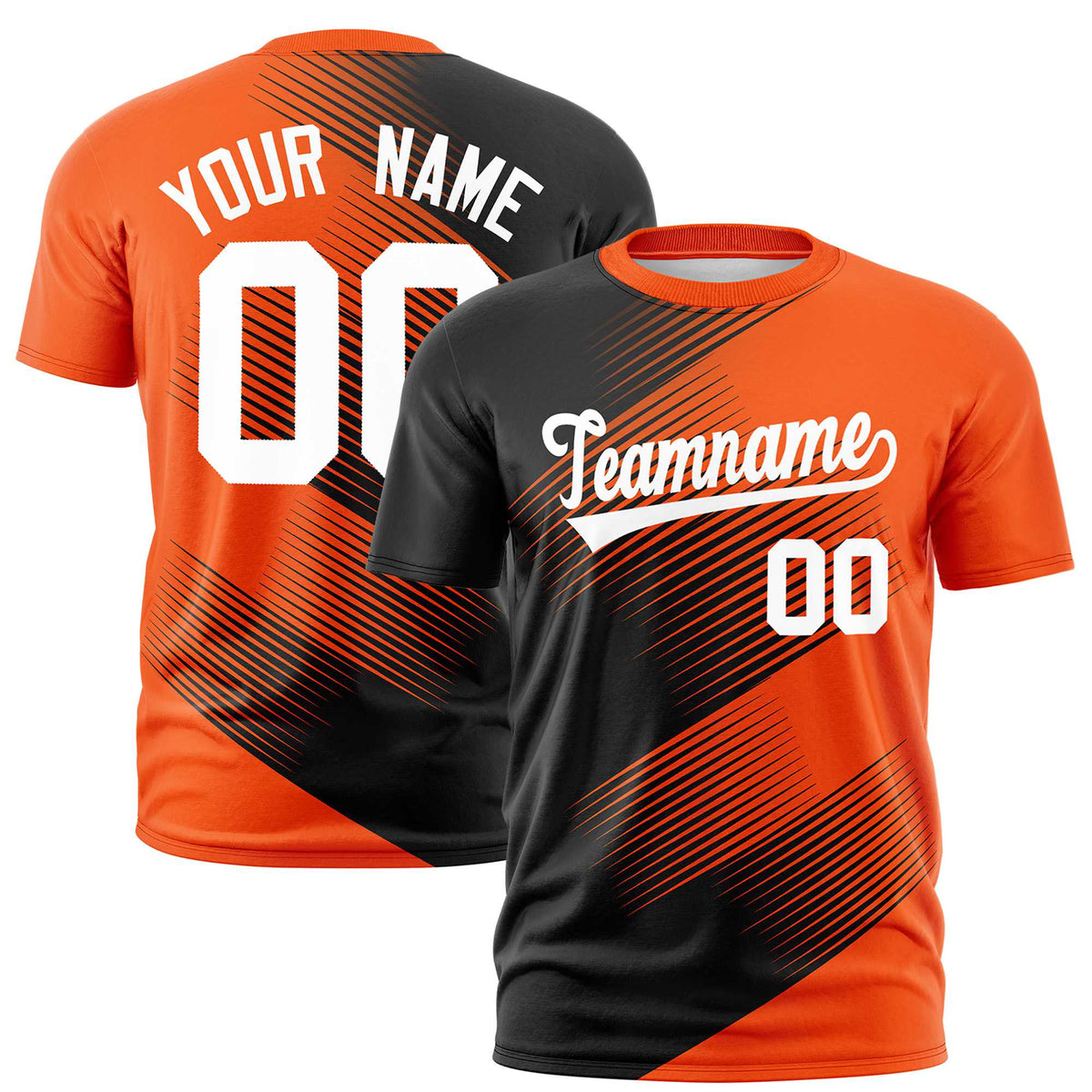Custom Black Orange 3D Pattern Design Gradient Slope Shapes Performance T-Shirt