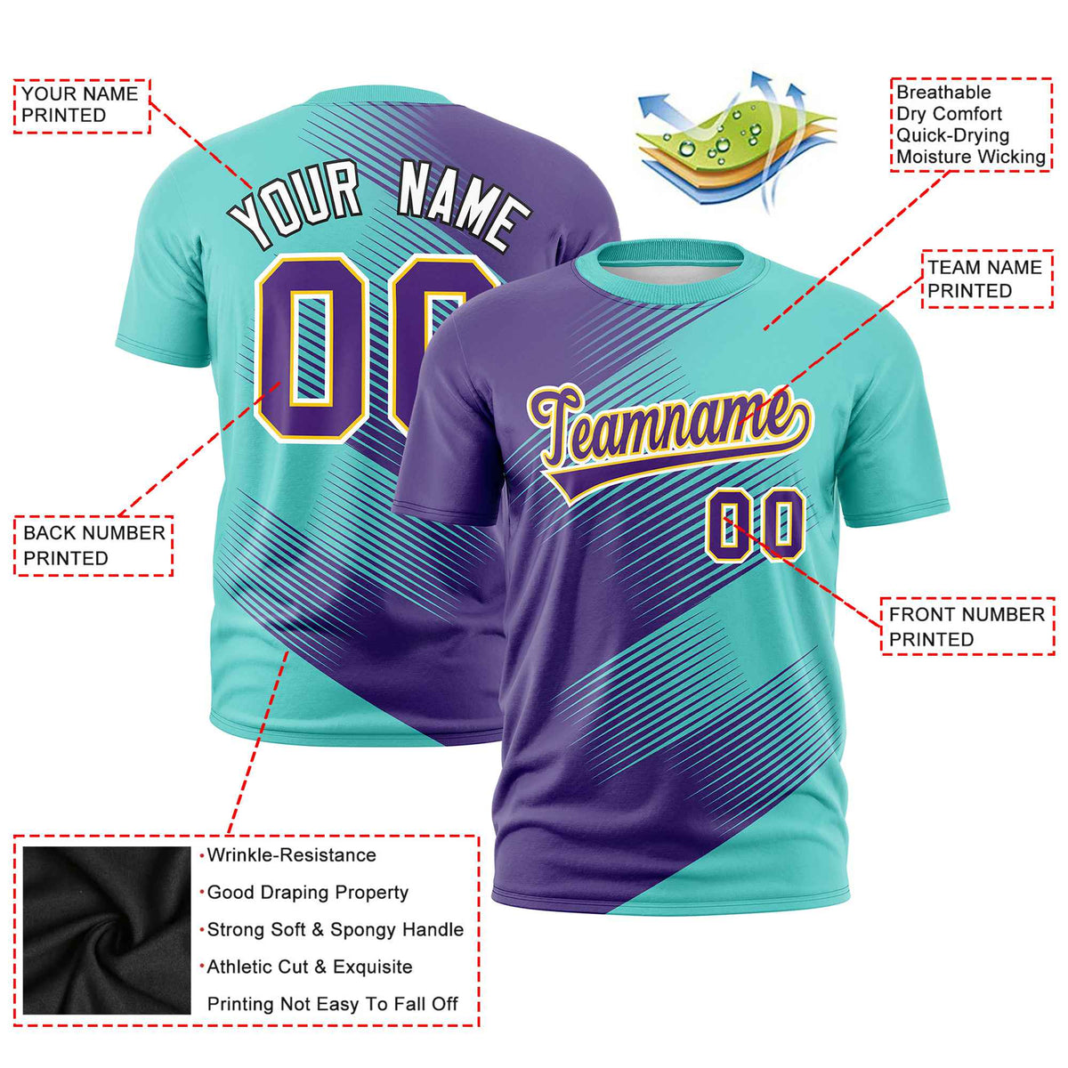 Custom Purple Bright Green 3D Pattern Design Gradient Slope Shapes Performance T-Shirt