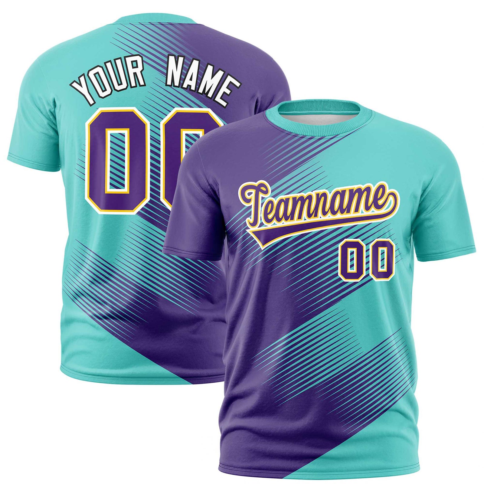 Custom Purple Bright Green 3D Pattern Design Gradient Slope Shapes Performance T-Shirt