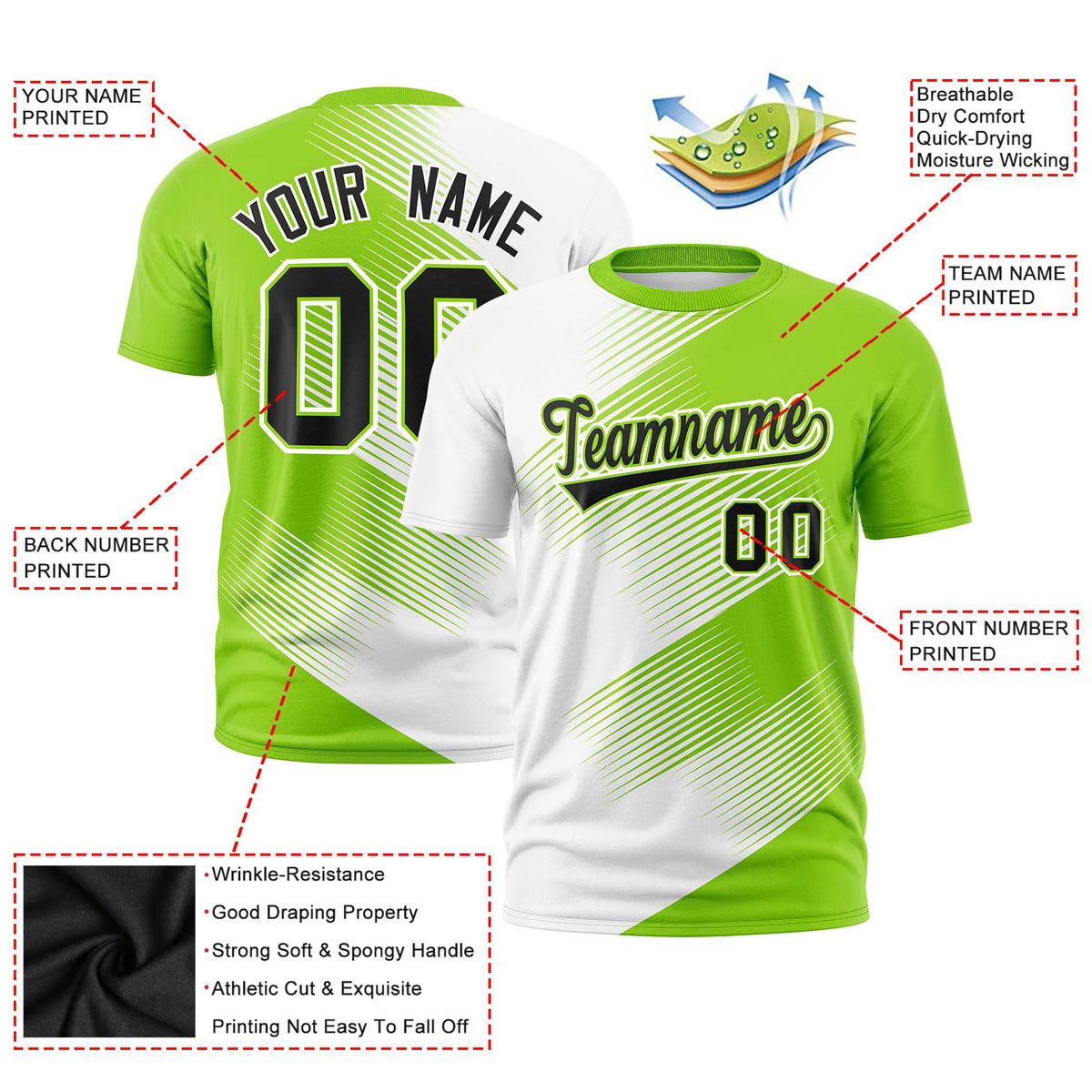 Custom White Neon Green 3D Pattern Design Gradient Slope Shapes Performance T-Shirt