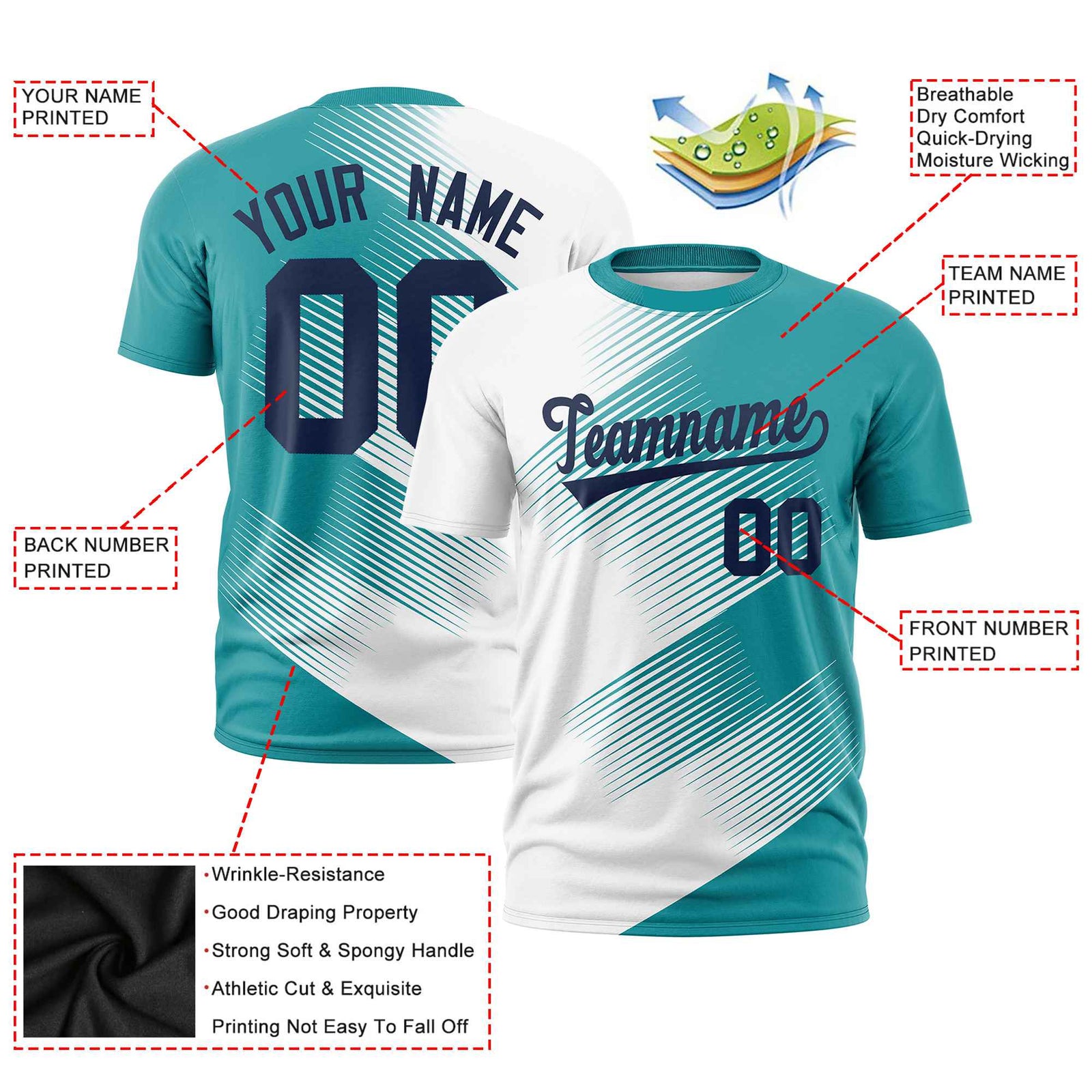 Custom White Aqua 3D Pattern Design Gradient Slope Shapes Performance T-Shirt