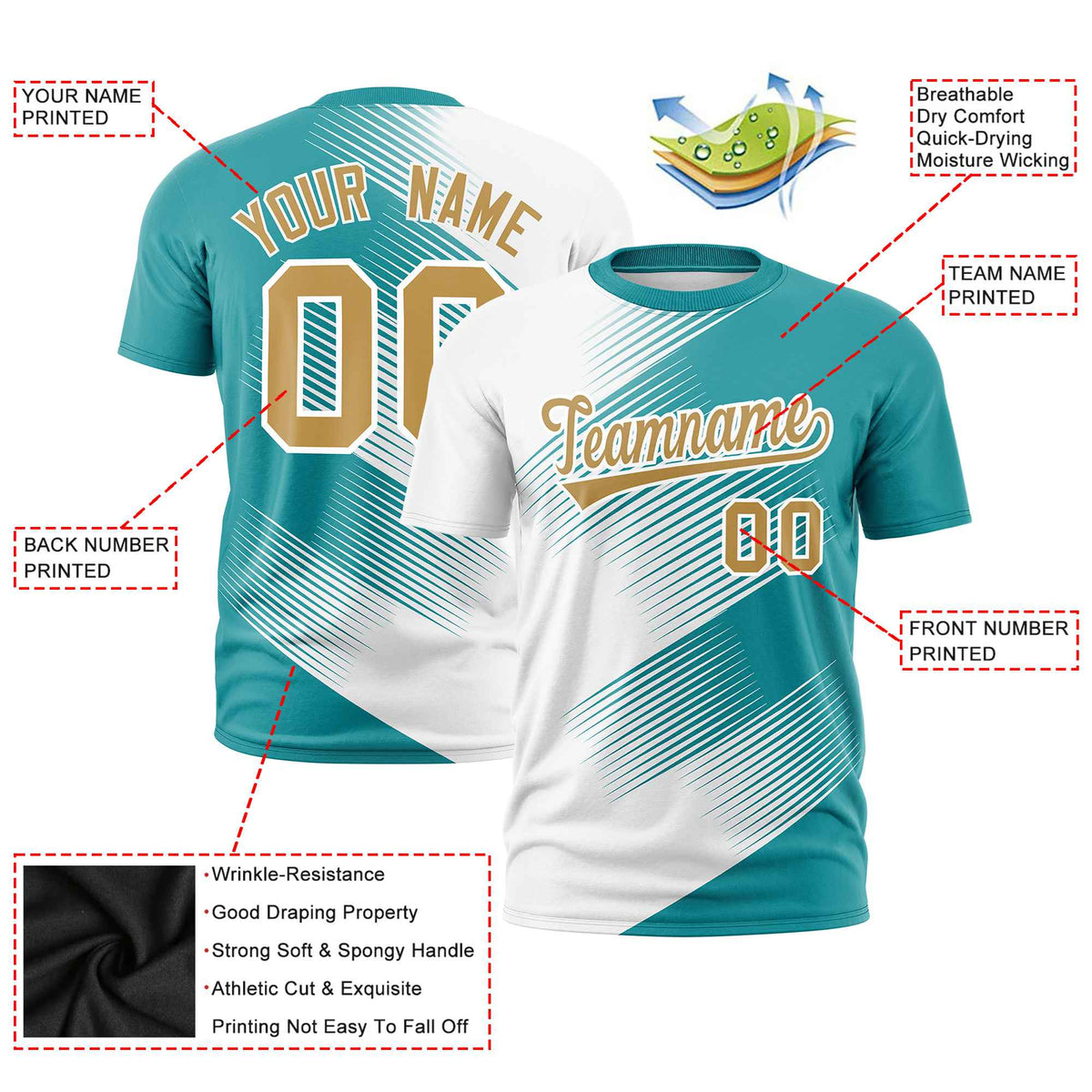 Custom White Aqua 3D Pattern Design Gradient Slope Shapes Performance T-Shirt