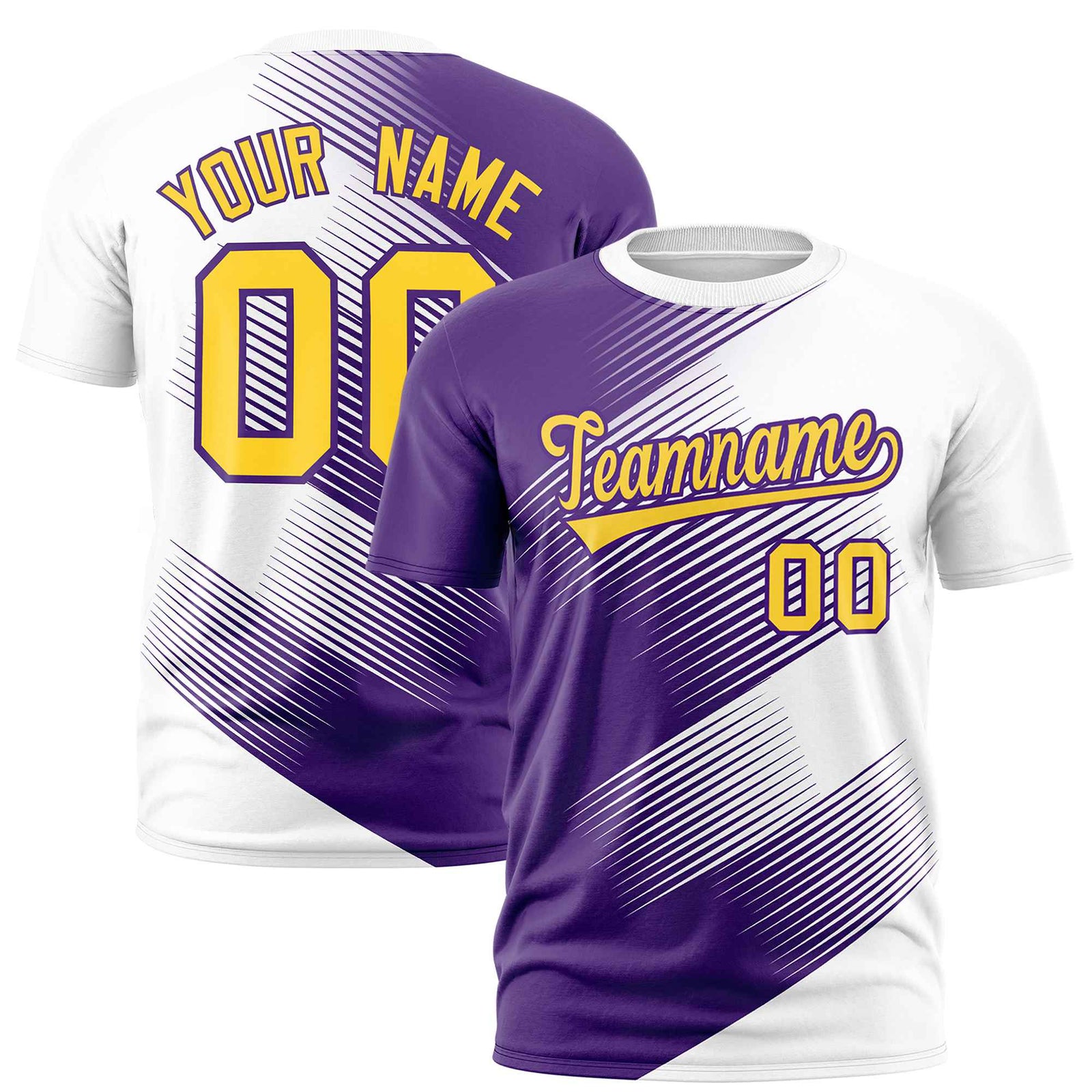 Custom White Purple 3D Pattern Design Gradient Slope Shapes Performance T-Shirt