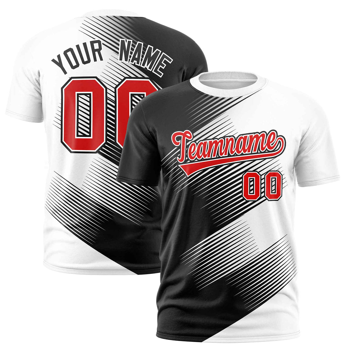 Custom Black White 3D Pattern Design Gradient Slope Shapes Performance T-Shirt