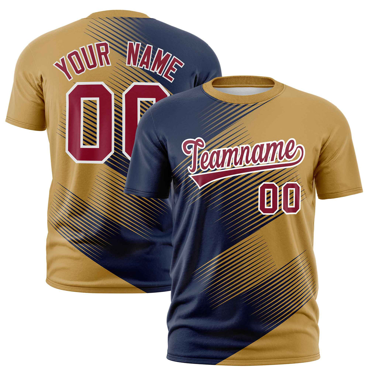 Custom Navy Old Gold 3D Pattern Design Gradient Slope Shapes Performance T-Shirt