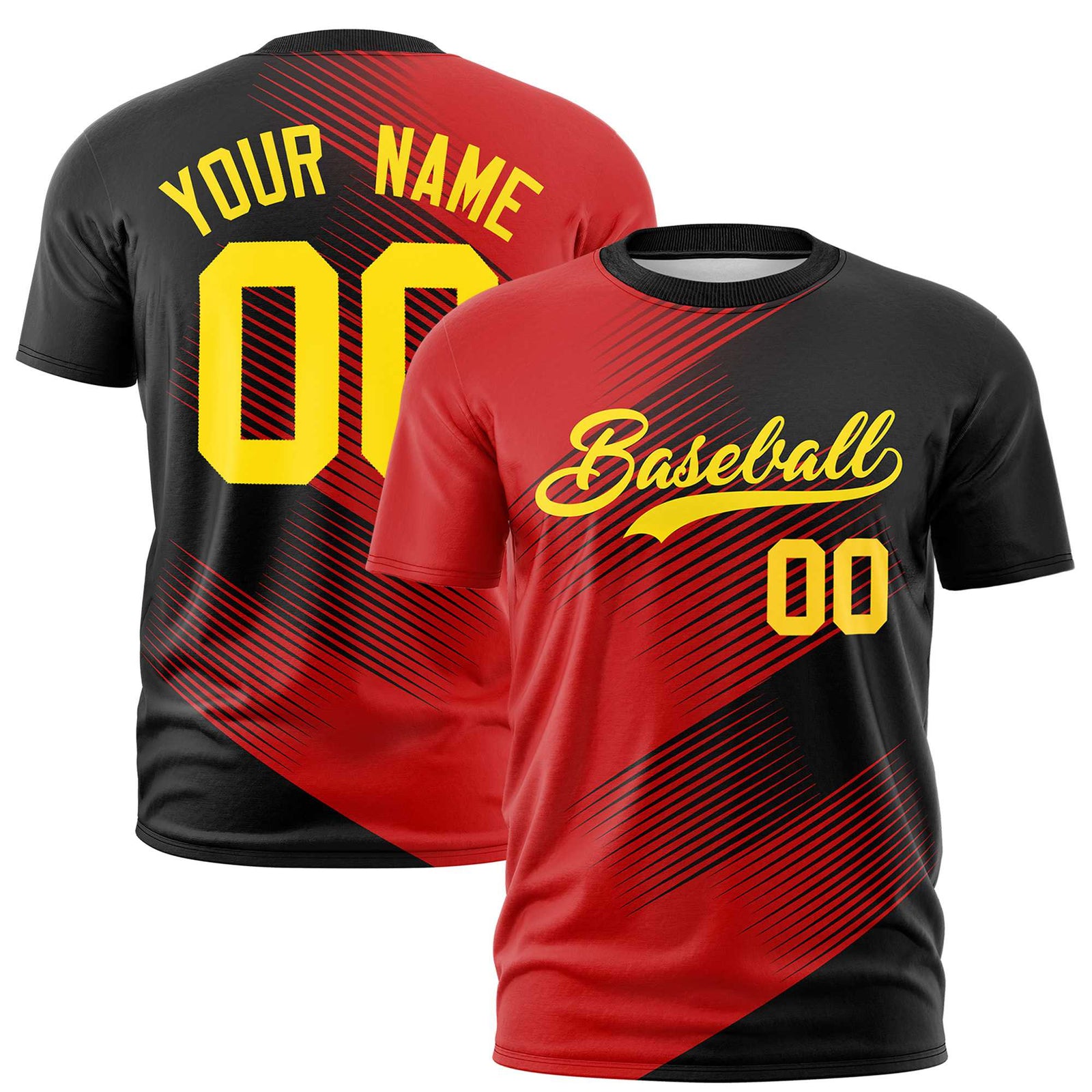 Custom Black Red 3D Pattern Design Gradient Slope Shapes Performance T-Shirt