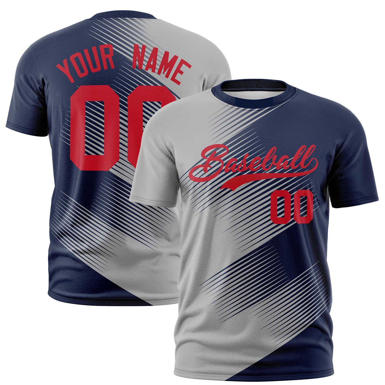 Custom Navy Gray 3D Pattern Design Gradient Slope Shapes Performance T-Shirt