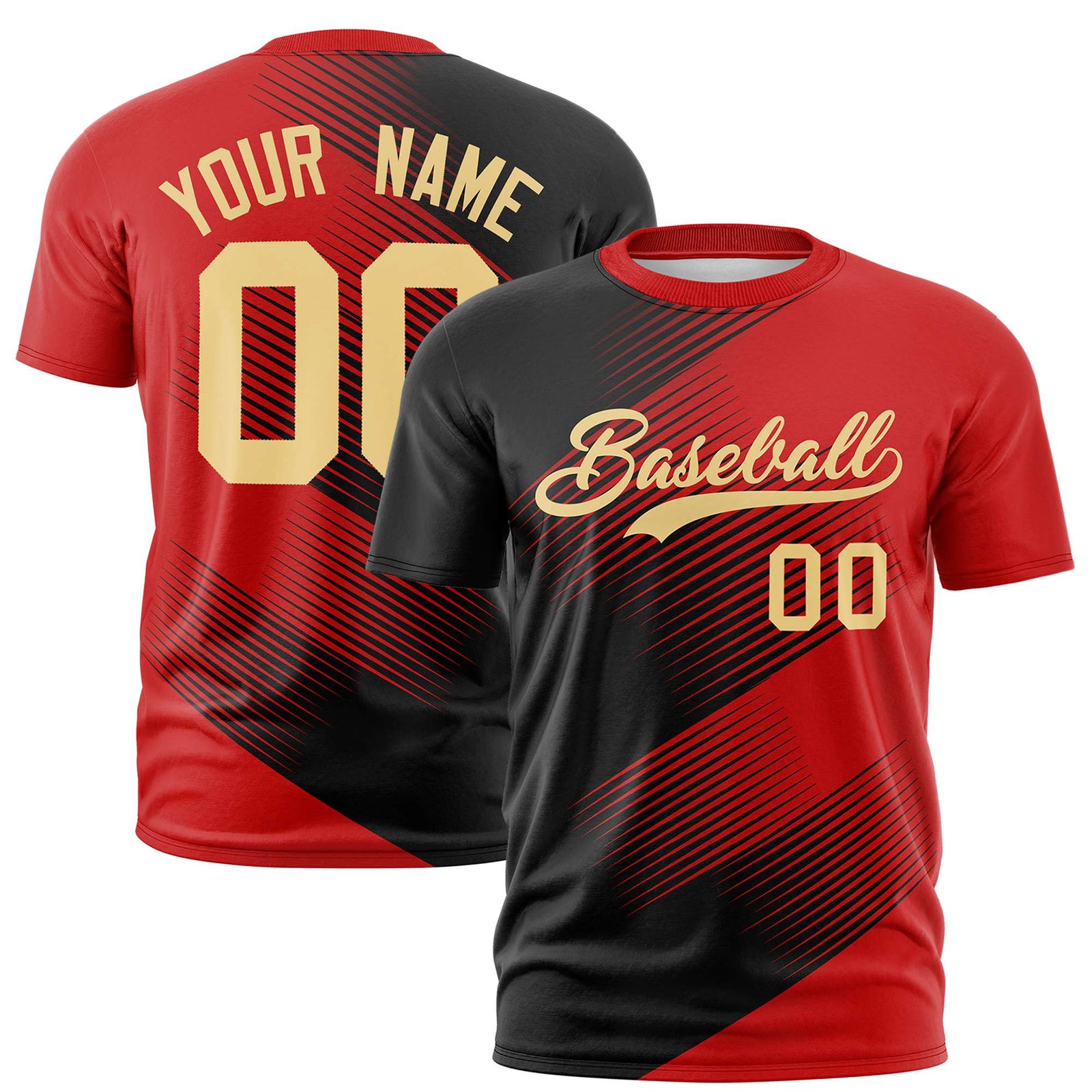 Custom Navy Red 3D Pattern Design Gradient Slope Shapes Performance T-Shirt