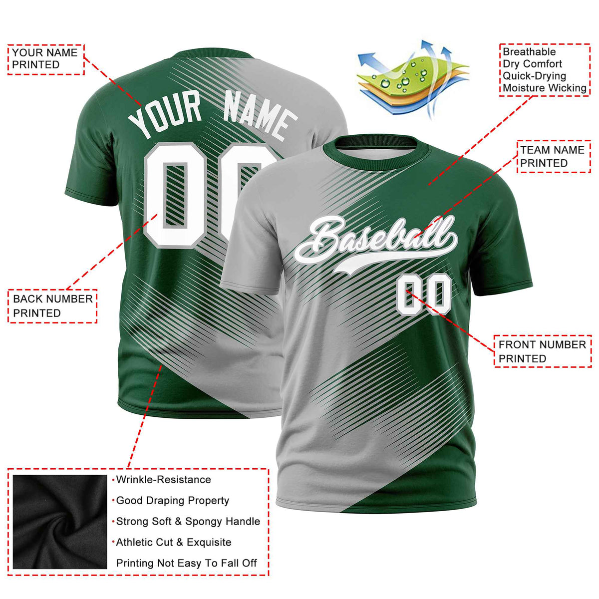 Custom Green Gray 3D Pattern Design Gradient Slope Shapes Performance T-Shirt