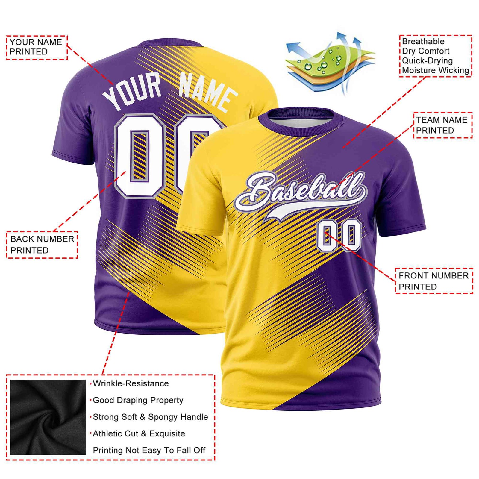 Custom Gold-01 Purple 3D Pattern Design Gradient Slope Shapes Performance T-Shirt