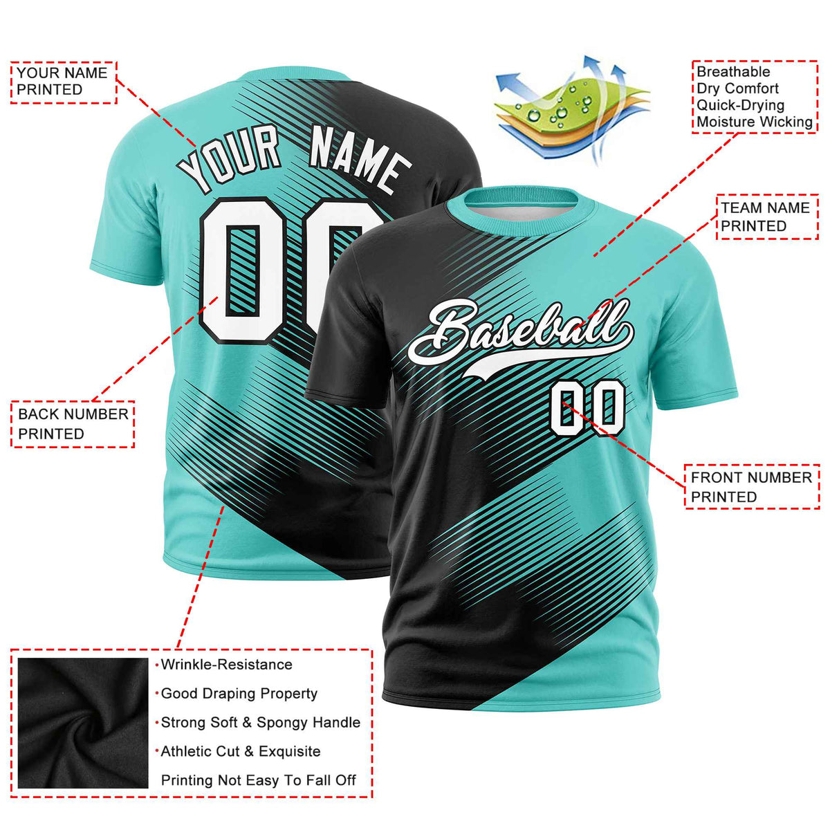 Custom Black Bright Green 3D Pattern Design Gradient Slope Shapes Performance T-Shirt