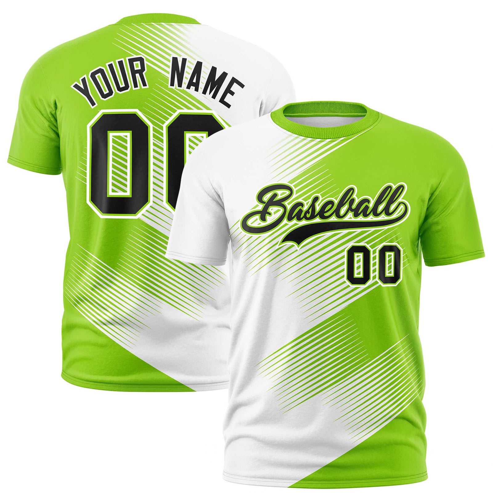 Custom White Neon Green 3D Pattern Design Gradient Slope Shapes Performance T-Shirt