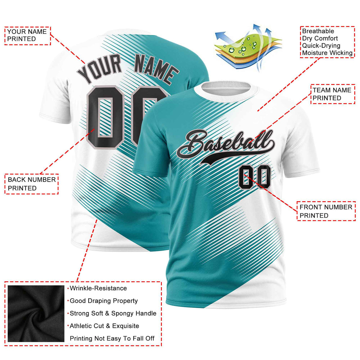 Custom White Aqua 3D Pattern Design Gradient Slope Shapes Performance T-Shirt