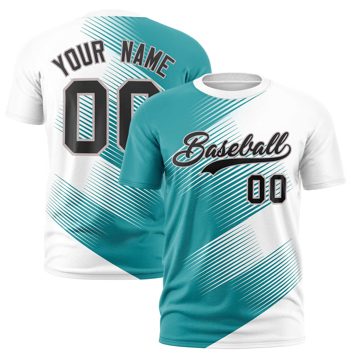 Custom White Aqua 3D Pattern Design Gradient Slope Shapes Performance T-Shirt