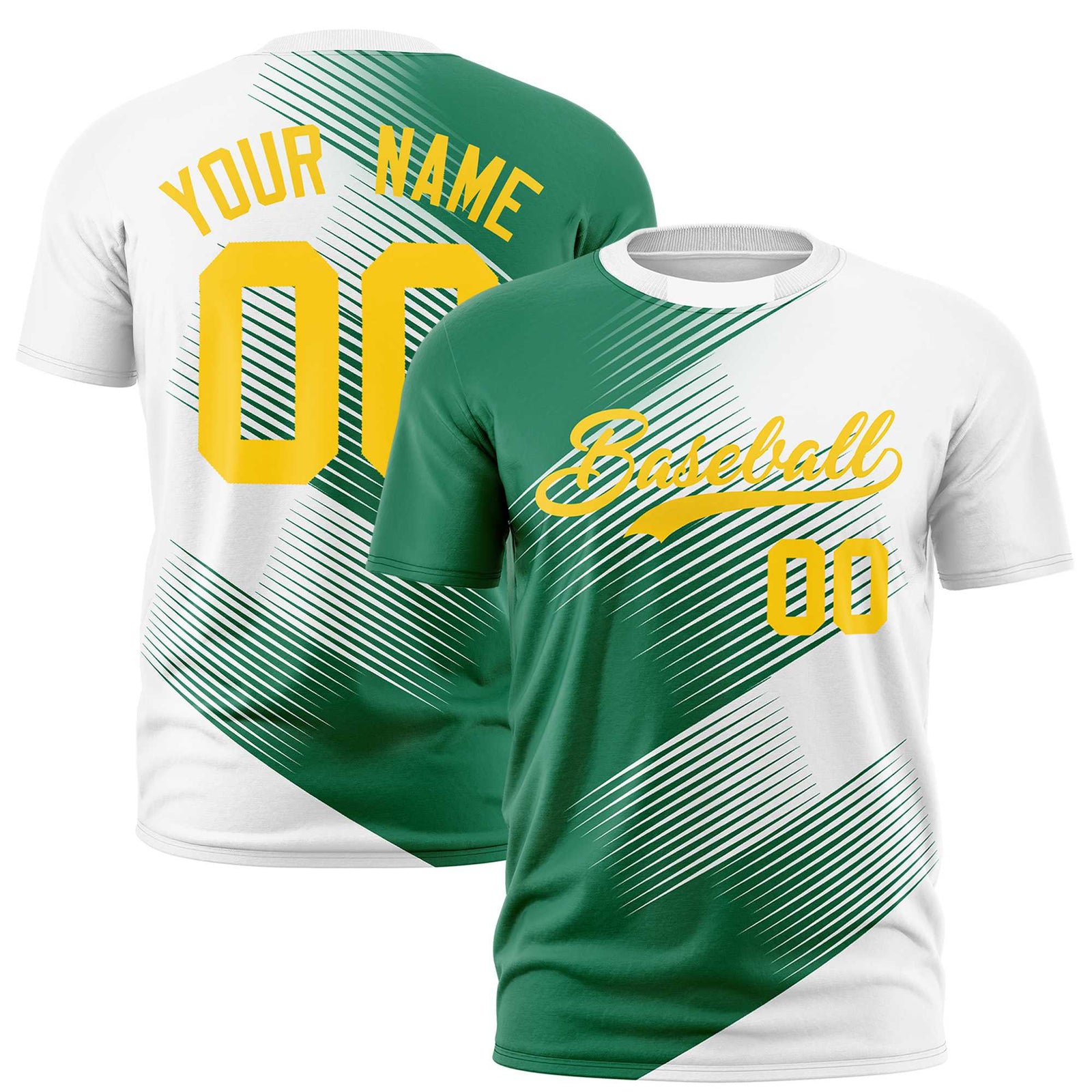 Custom White Kelly Green 3D Pattern Design Gradient Slope Shapes Performance T-Shirt