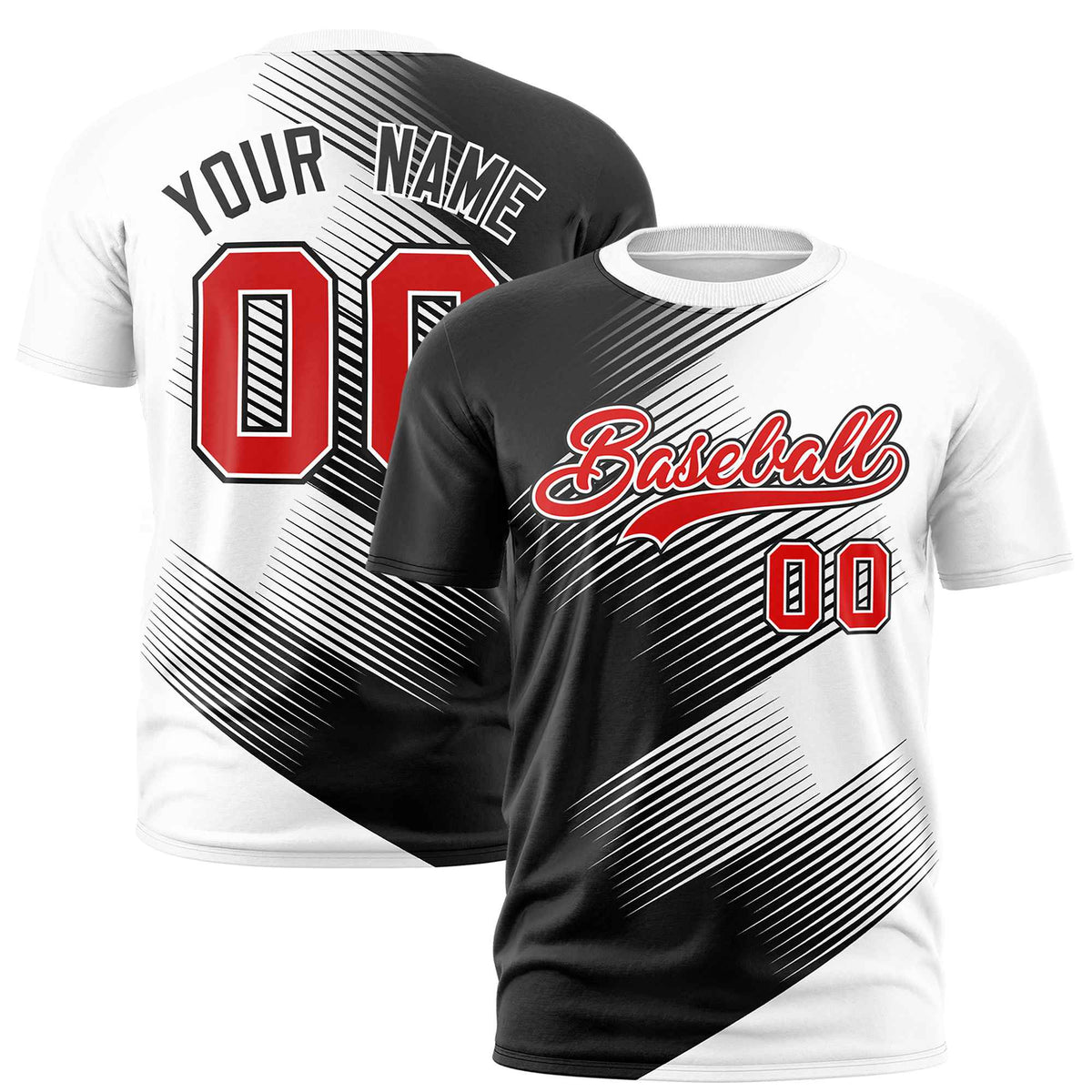 Custom Black White 3D Pattern Design Gradient Slope Shapes Performance T-Shirt