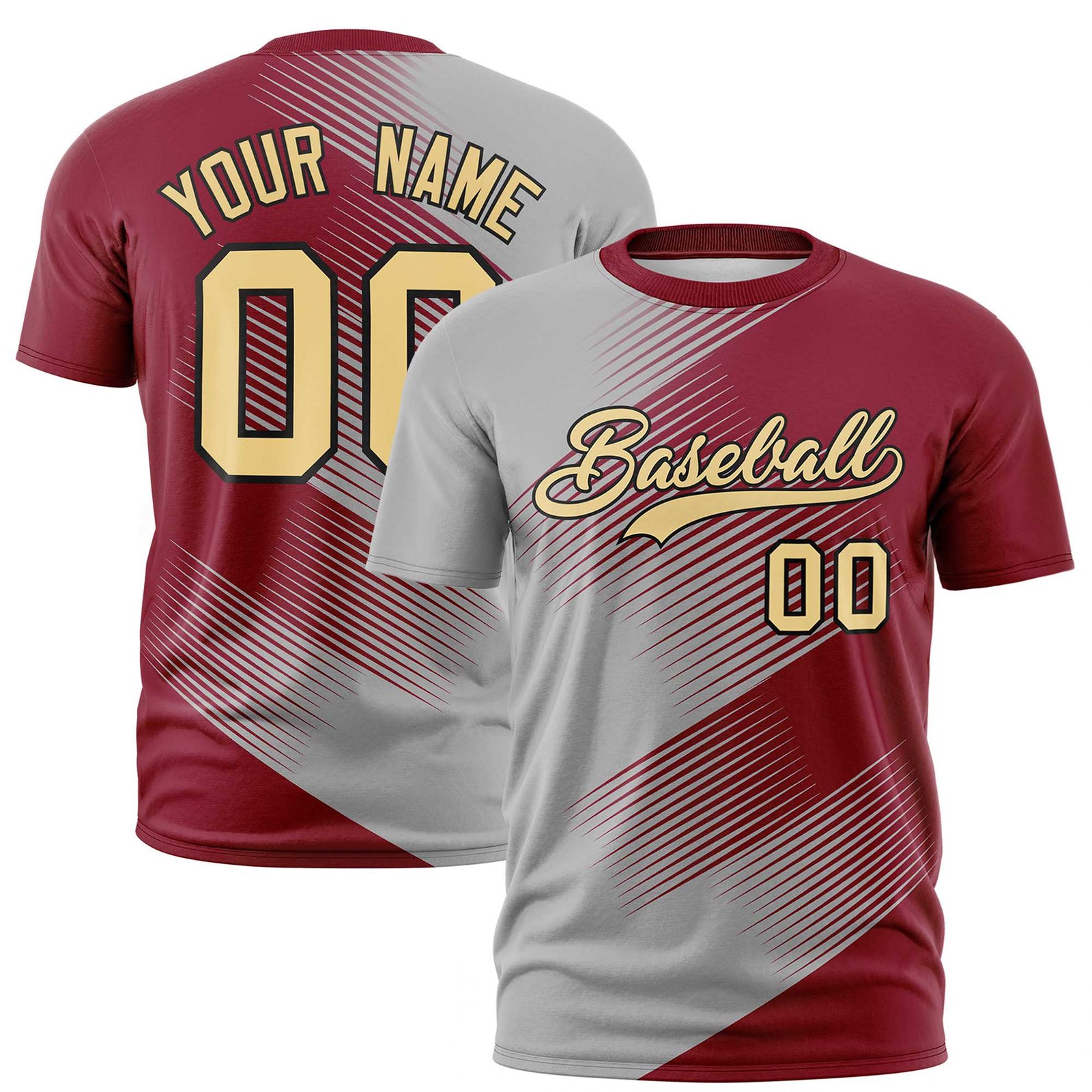 Custom Gray Crimson 3D Pattern Design Gradient Slope Shapes Performance T-Shirt