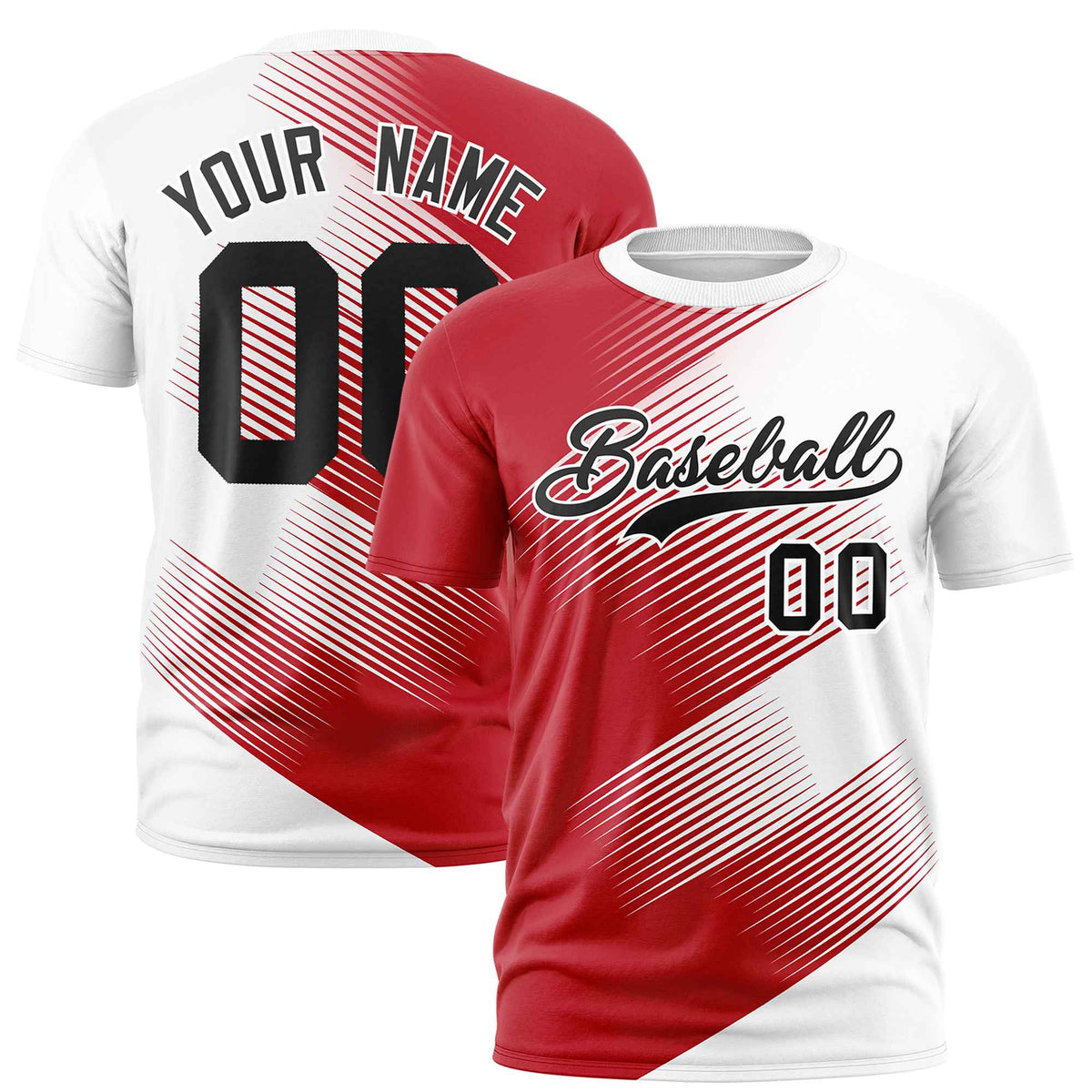 Custom White Red 3D Pattern Design Gradient Slope Shapes Performance T-Shirt
