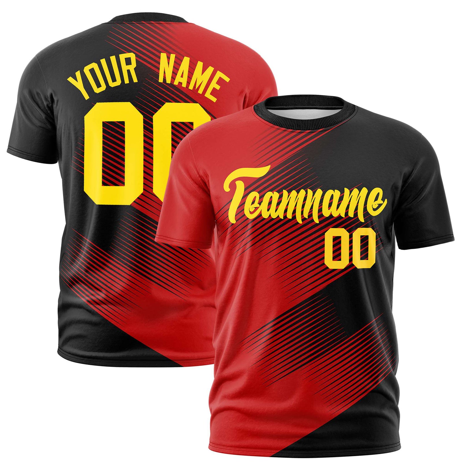 Custom Black Red 3D Pattern Design Gradient Slope Shapes Performance T-Shirt