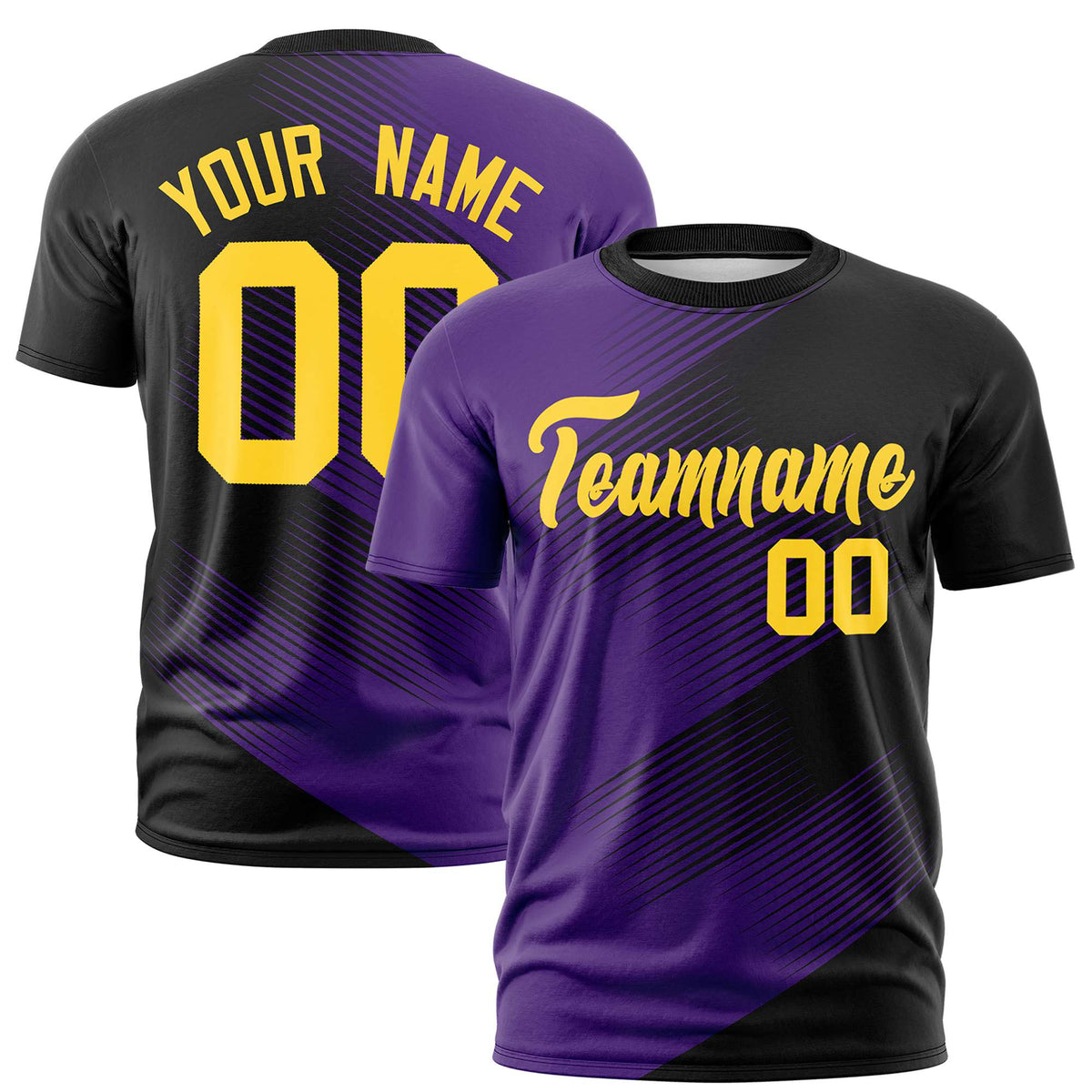 Custom Black Purple 3D Pattern Design Gradient Slope Shapes Performance T-Shirt
