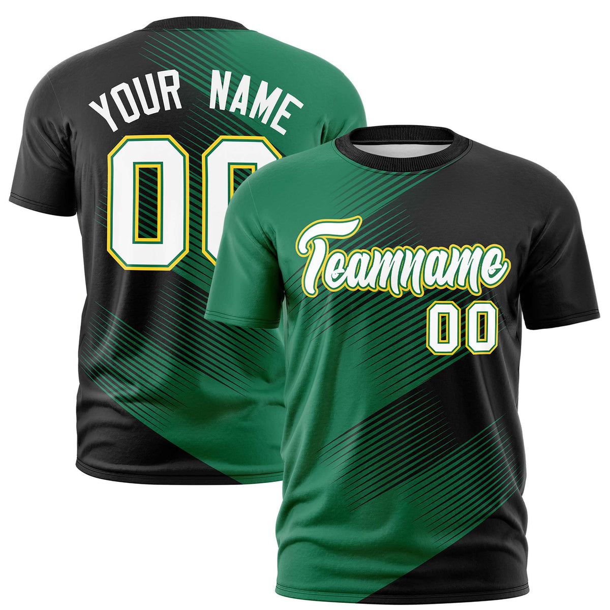 Custom Black Kelly Green 3D Pattern Design Gradient Slope Shapes Performance T-Shirt