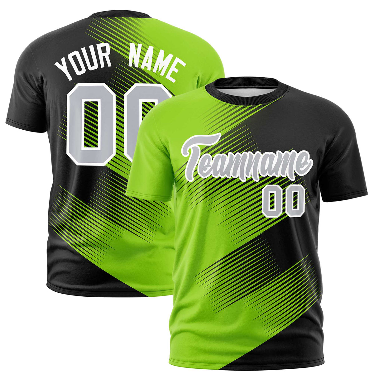 Custom Black Neon Green 3D Pattern Design Gradient Slope Shapes Performance T-Shirt