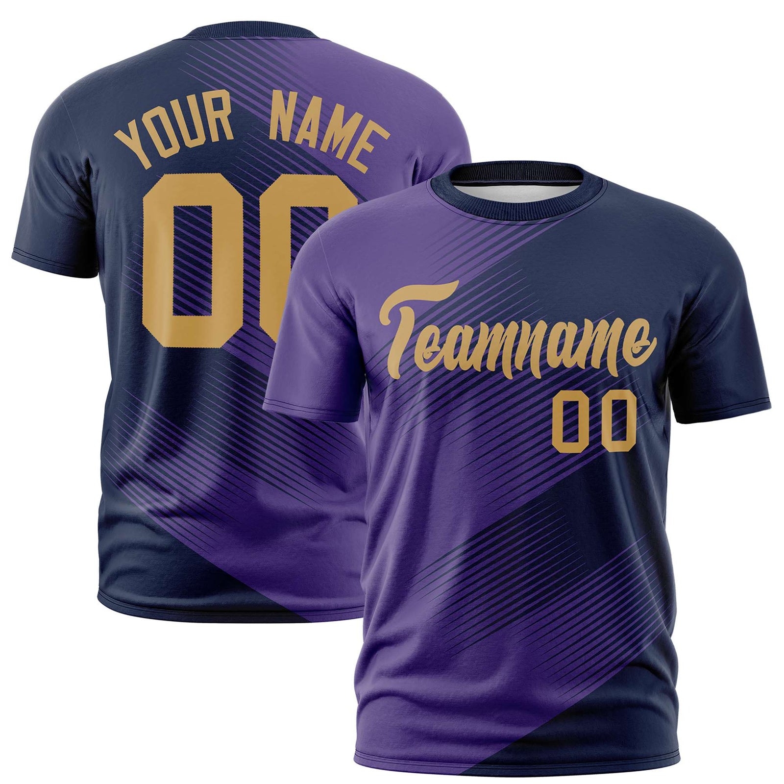 Custom Navy Purple 3D Pattern Design Gradient Slope Shapes Performance T-Shirt