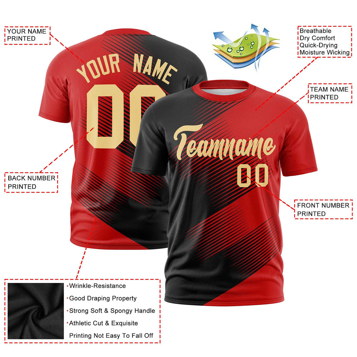 Custom Navy Red 3D Pattern Design Gradient Slope Shapes Performance T-Shirt