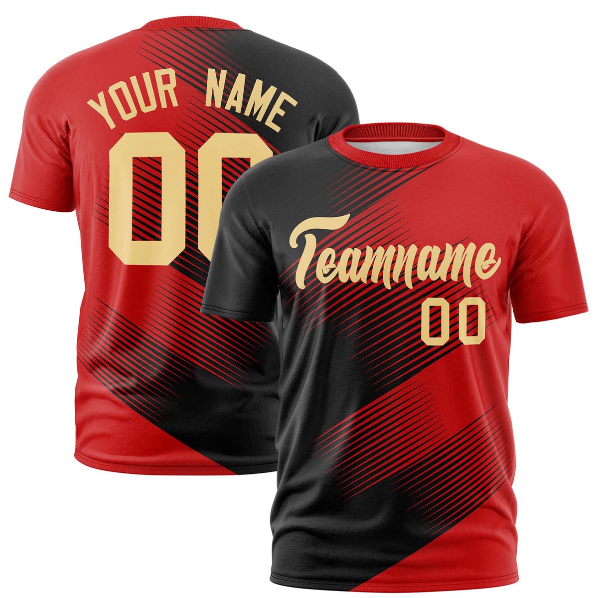 Custom Navy Red 3D Pattern Design Gradient Slope Shapes Performance T-Shirt